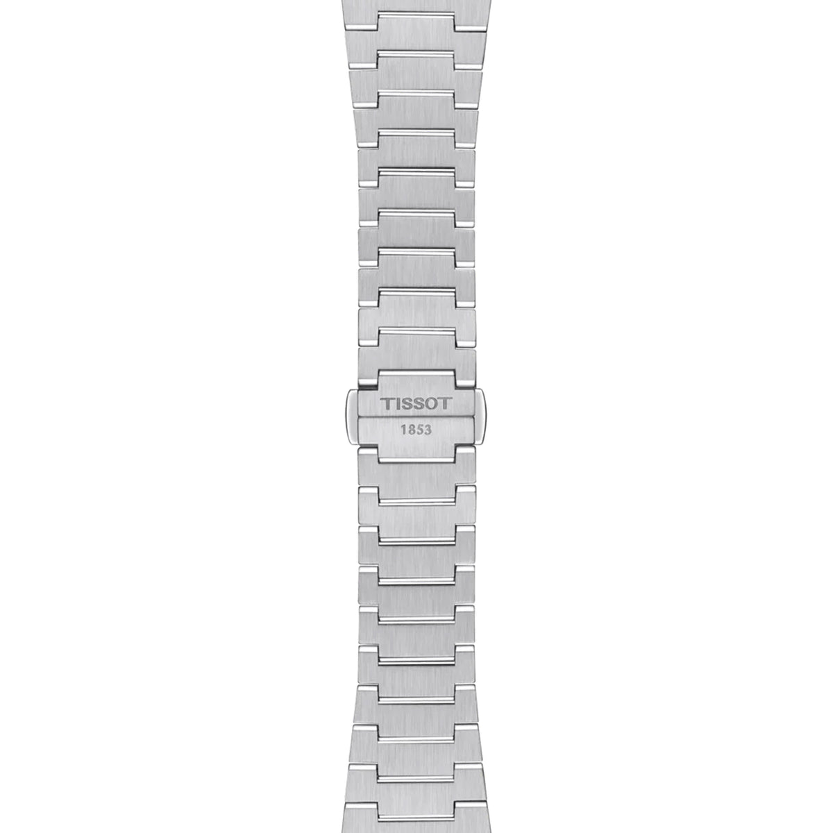 Tissot PRX Gold 35mm T931.207.41.111.00 bracelet detail – integrated grey stainless steel bracelet with butterfly clasp, push-button safety and interchangeable quick-release system