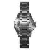 The Timex Atelier Automatic Men's 41mm Watch TW2Y72500 features a sapphire crystal case back revealing the Swiss automatic movement, alongside a stainless steel bracelet with removable links and a folding clasp.