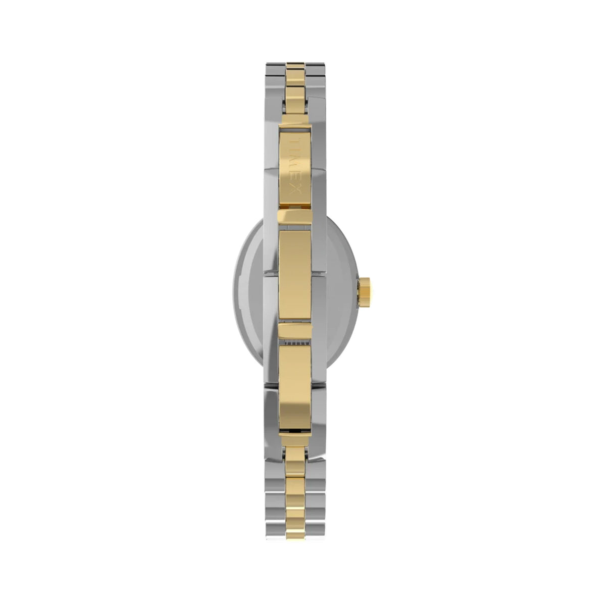 The Timex Cavatina Quartz 19mm Women’s Watch TW2Y90200 has a two-tone stainless steel bracelet with removable links, so the fit can be adjusted in seconds. The silver and gold-tone links echo the case.
