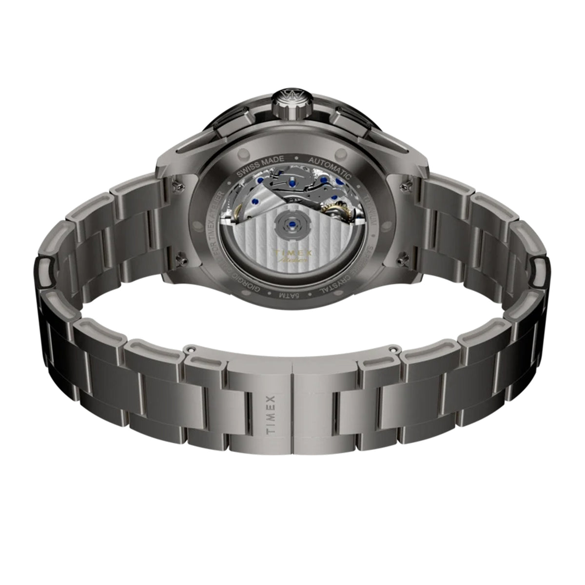 The Timex Atelier Chronograph Automatic M1a Ti Men's 42mm Watch TW6A02700 suits considered, design-led dressing, worn for the office or elevated everyday wear. The matte black dial and titanium bracelet bring architectural sophistication to any outfit.