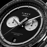 The Timex Atelier Quartz Chronograph Men's 40mm Watch TW6A07000 suits considered, design-led dressing, worn for the office or elevated everyday wear. The black guilloché dial and rubber strap bring refined sophistication to any outfit.