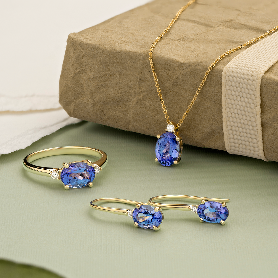 Tanzanite & Diamond Earrings in 9ct Yellow Gold