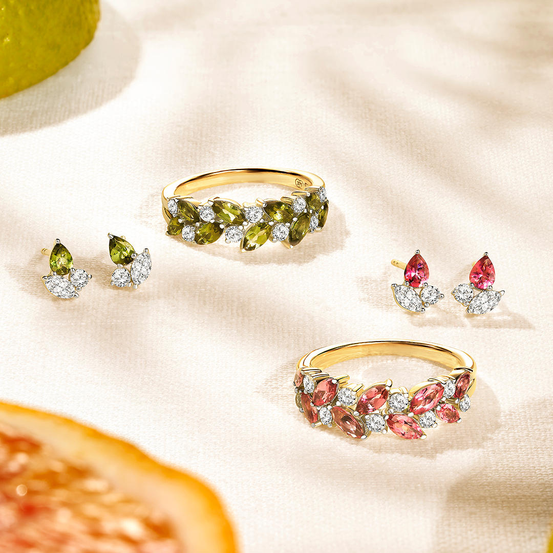 Pink Tourmaline & 0.30ct TW Diamond Ring in 9ct Yellow Gold
