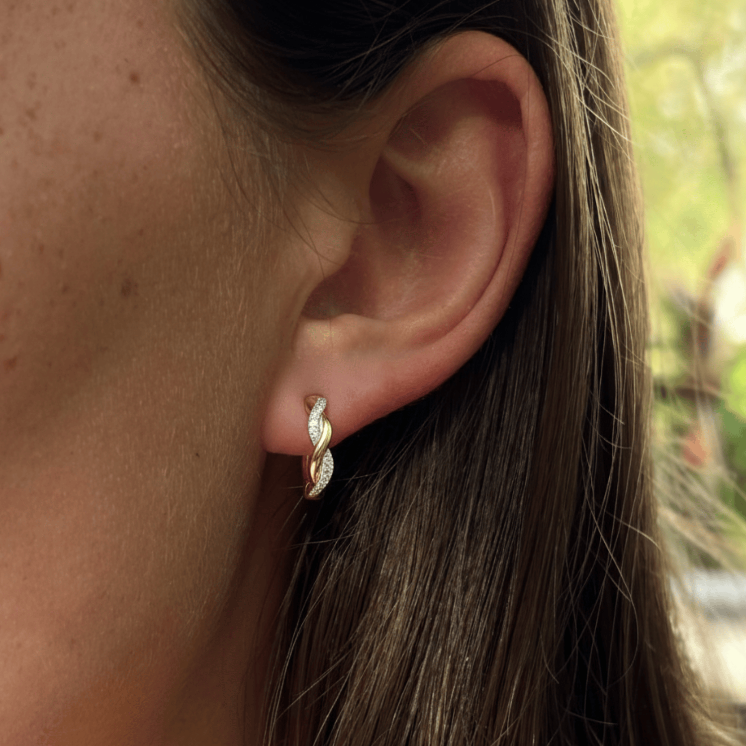 Diamond Twist Hoop Earrings in 9ct Yellow Gold