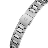 TAG Heuer Carrera Date WBN2413.BA0621 photographed in close-up focusing on the steel bracelet's polished and brushed link detailing. The case is partially visible at the top of the frame, connecting to the bracelet via the lugs.
