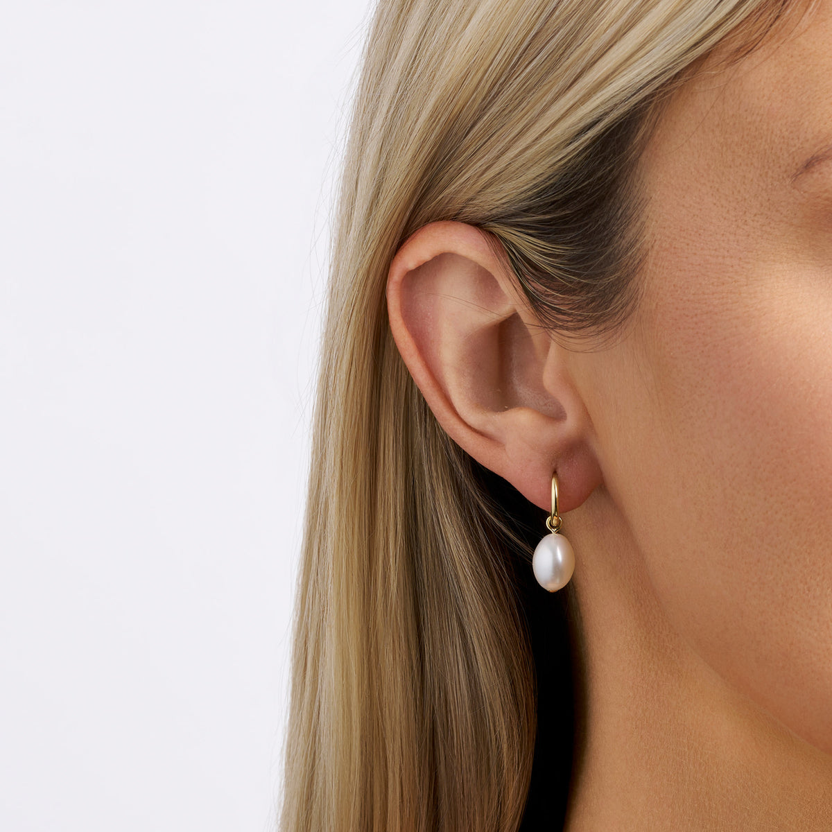 Pearl Drop Huggies in 9ct Yellow Gold