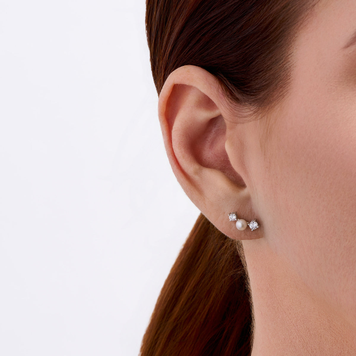 Freshwater Pearl and Cubic Zirconia Scattered Earrings in Sterling Silver Rhodium Plate