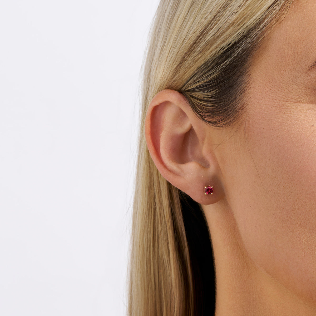 Created Ruby Round Stud Earrings in 9ct Yellow Gold