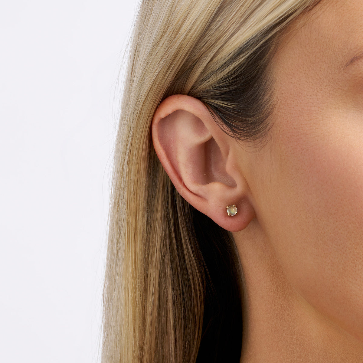Moonstone Round Stud Earrings in 9ct Yellow Gold