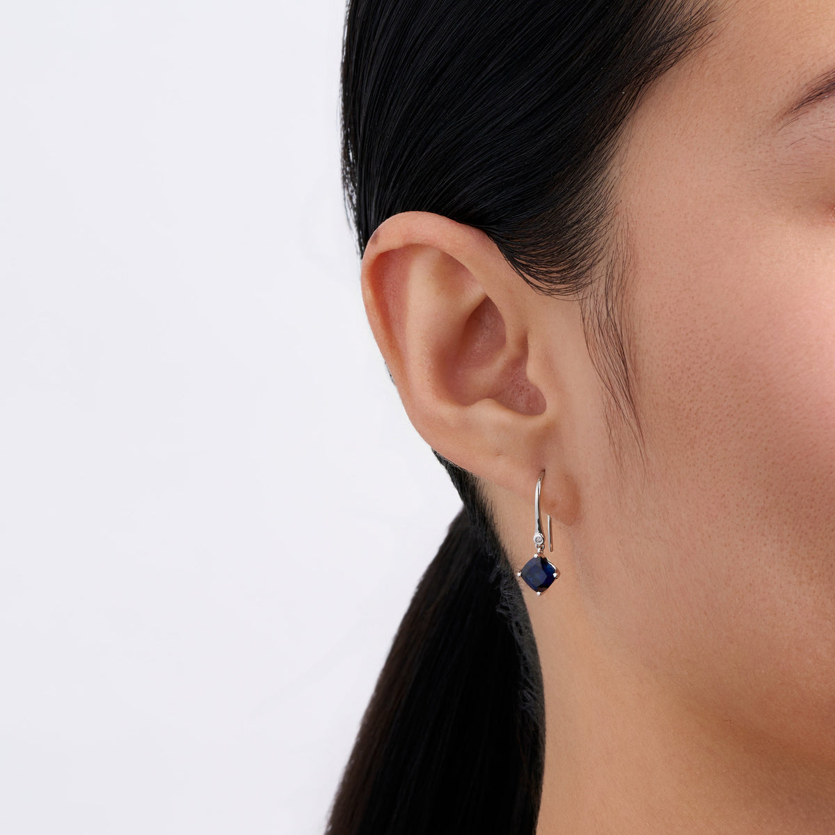Created Sapphire and Diamond Drop Earrings in 9ct White Gold