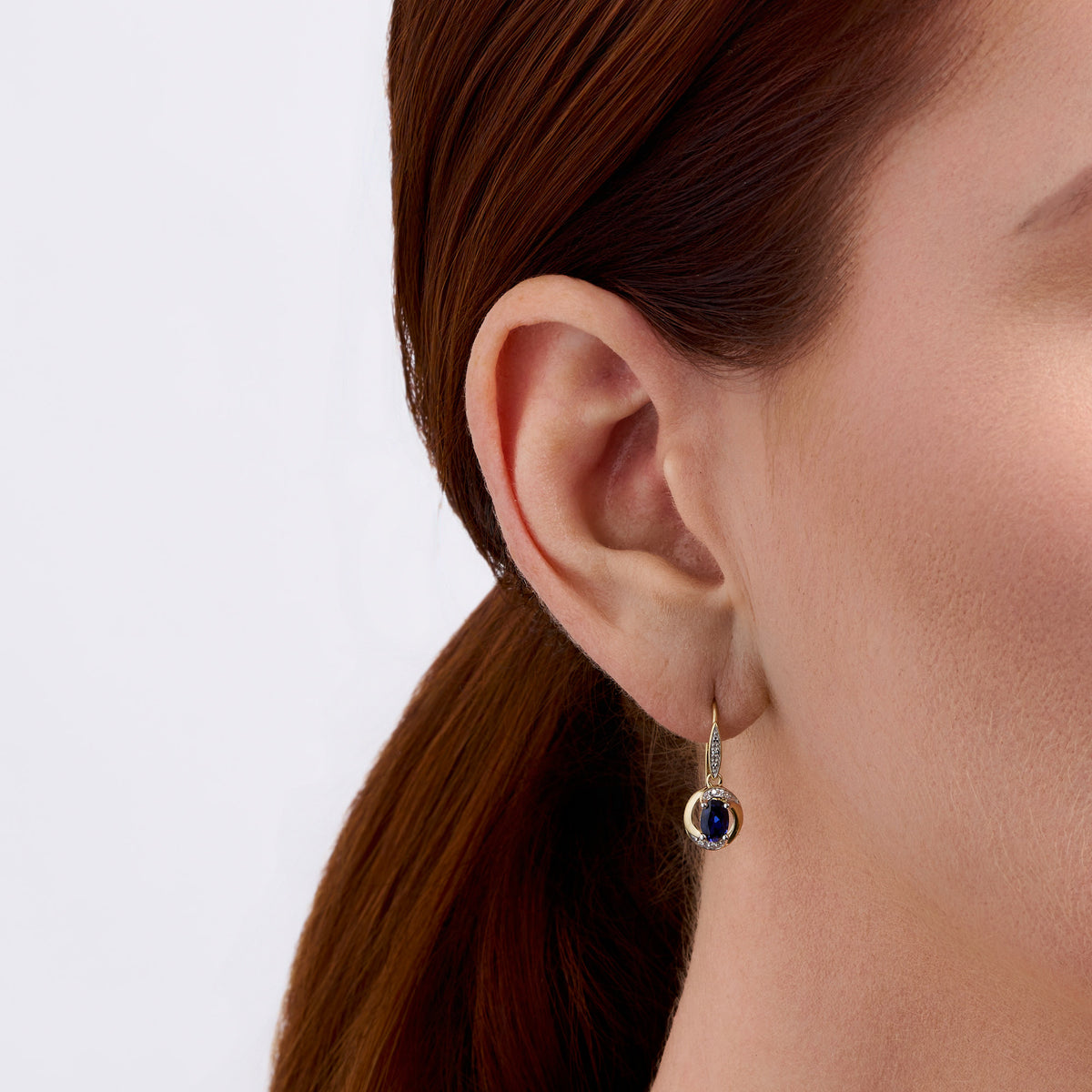 Created Sapphire & Diamond Oval Drop Earrings in 9ct Yellow Gold