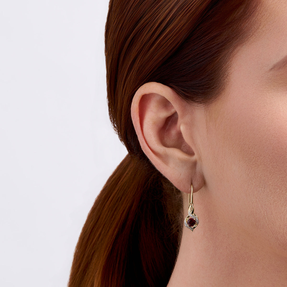 Created Ruby & Diamond Twist Drop Earrings in 9ct Yellow Gold