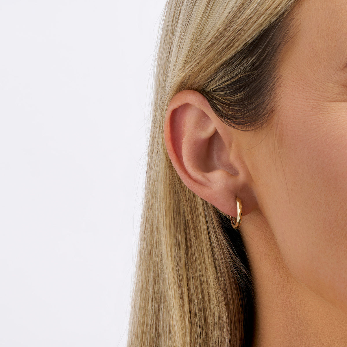 Diamond Cut Huggie Hoop Earrings in 9ct Yellow Gold