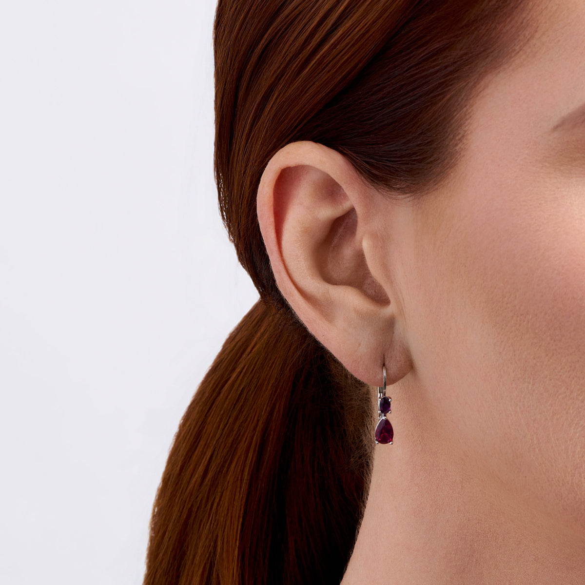 Purple & Red Cubic Zirconia Drop Earrings in Sterling Silver