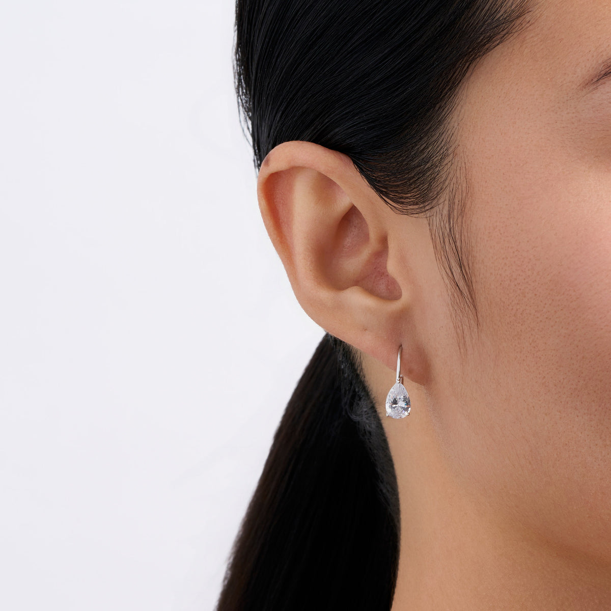 Pear Shaped Cubic Zirconia Earrings in Sterling Silver