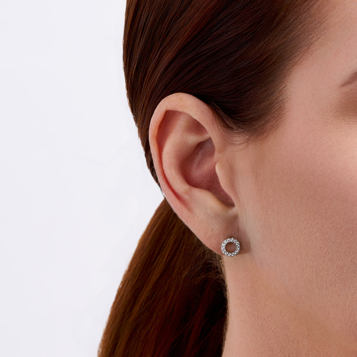 Circle Cubic Zirconia Stud Earrings in Sterling Silver