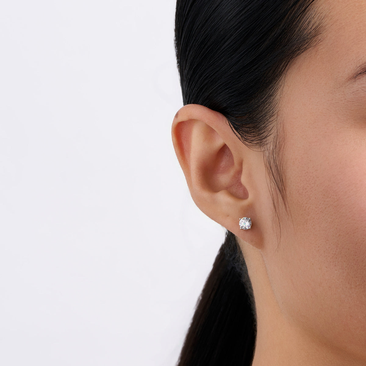 Round Cubic Zirconia Stud Earrings in Sterling Silver Rhodium Plate
