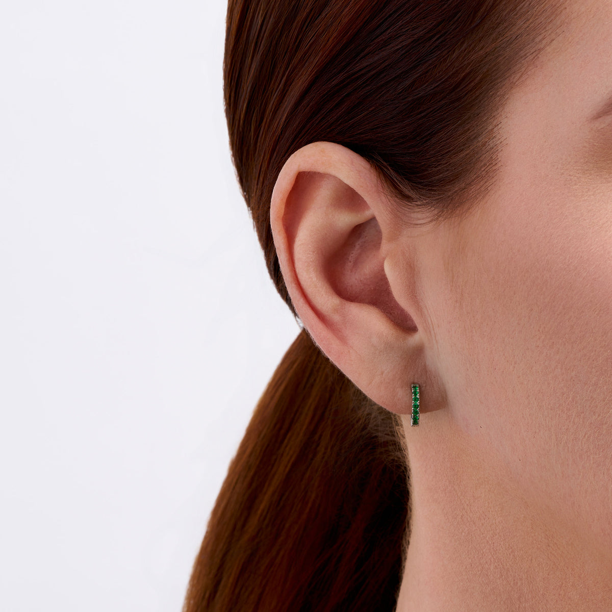 Green Cubic Zirconia Huggie Hoop Earrings in Sterling Silver