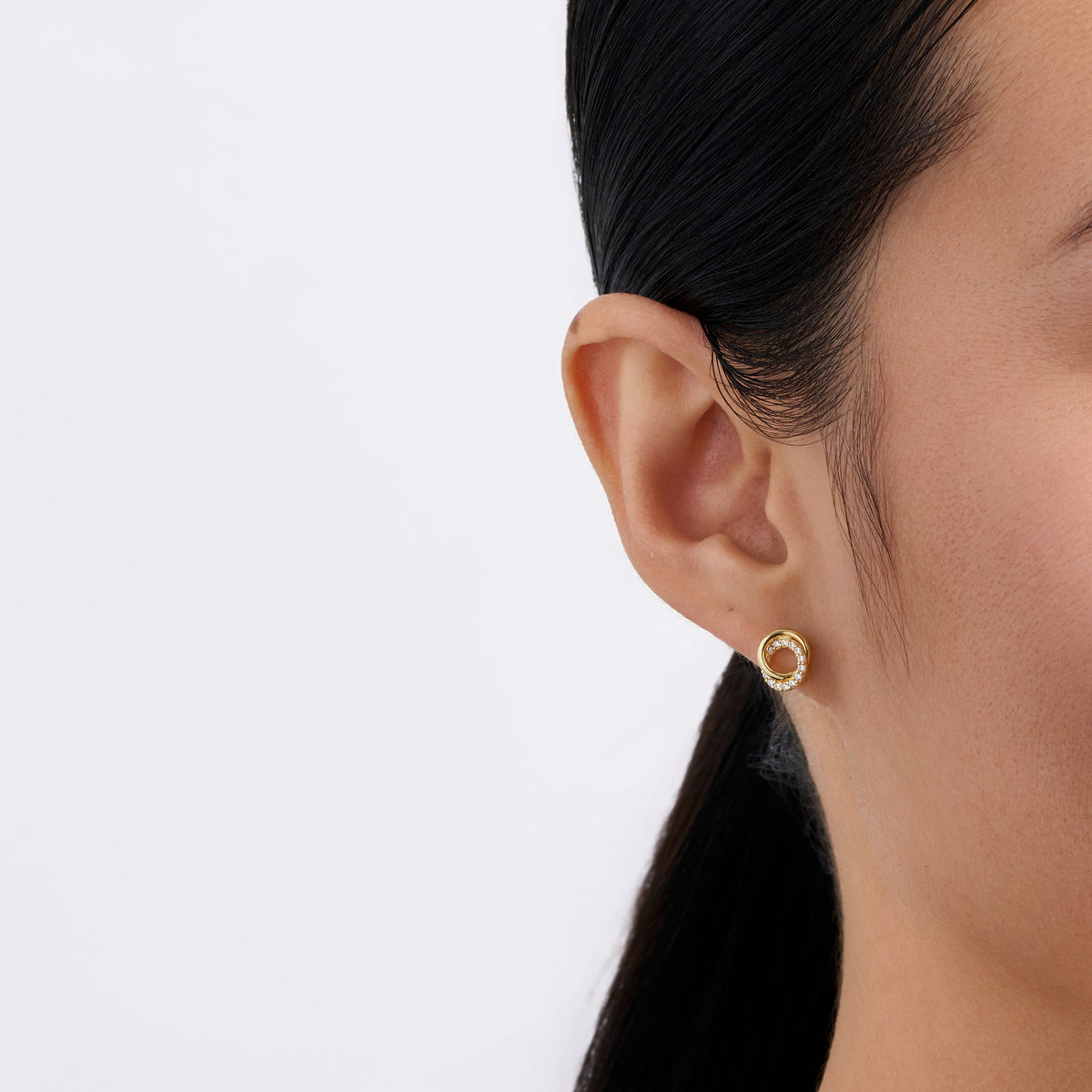Cubic Zirconia Circles Stud Earrings in 9ct Yellow Gold