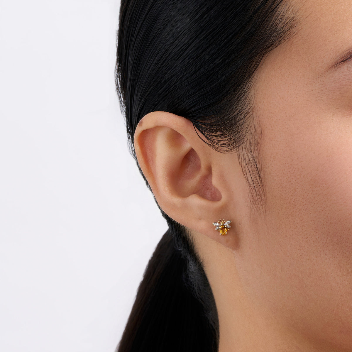 0.03TDW Round Citrine & Diamond Bee Stud Earrings in 9ct Yellow Gold