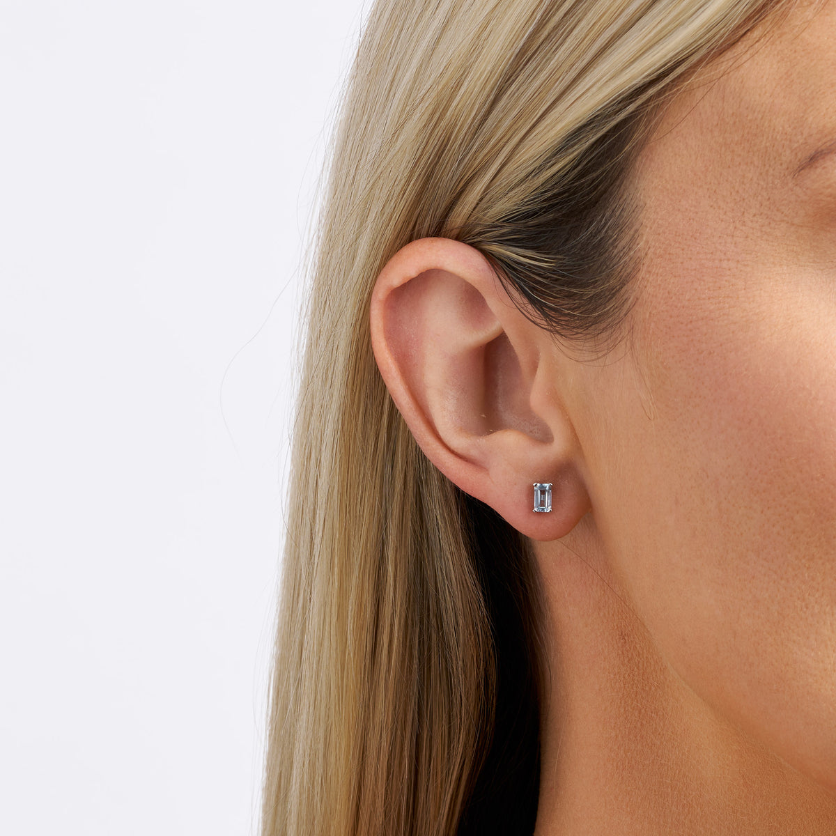 Emerald Cut Aquamarine Stud Earrings