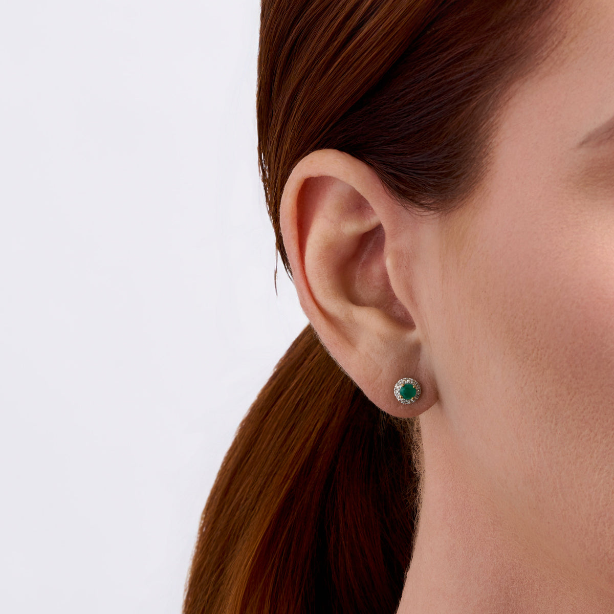 Emerald & Diamond Halo Stud Earrings in 9ct Yellow Gold