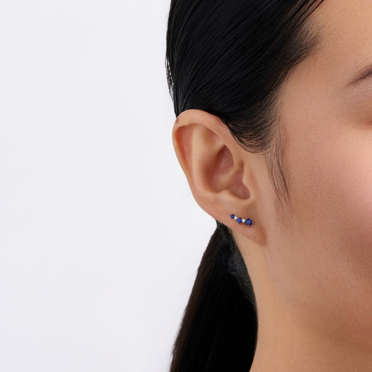 0.04TDW Created Sapphire & Lab-Grown-Diamond Chevron Climber Earrings in Sterling Silver