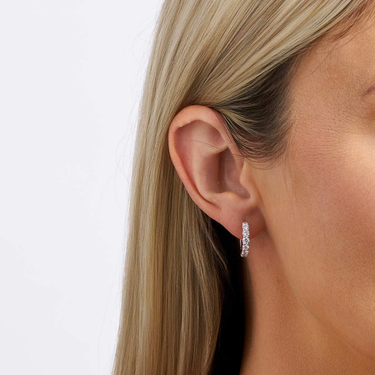 1.00TDW Round Lab-Grown-Diamond Huggies in Sterling Silver