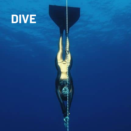 Diver descending into the ocean with 'DIVE' text above.