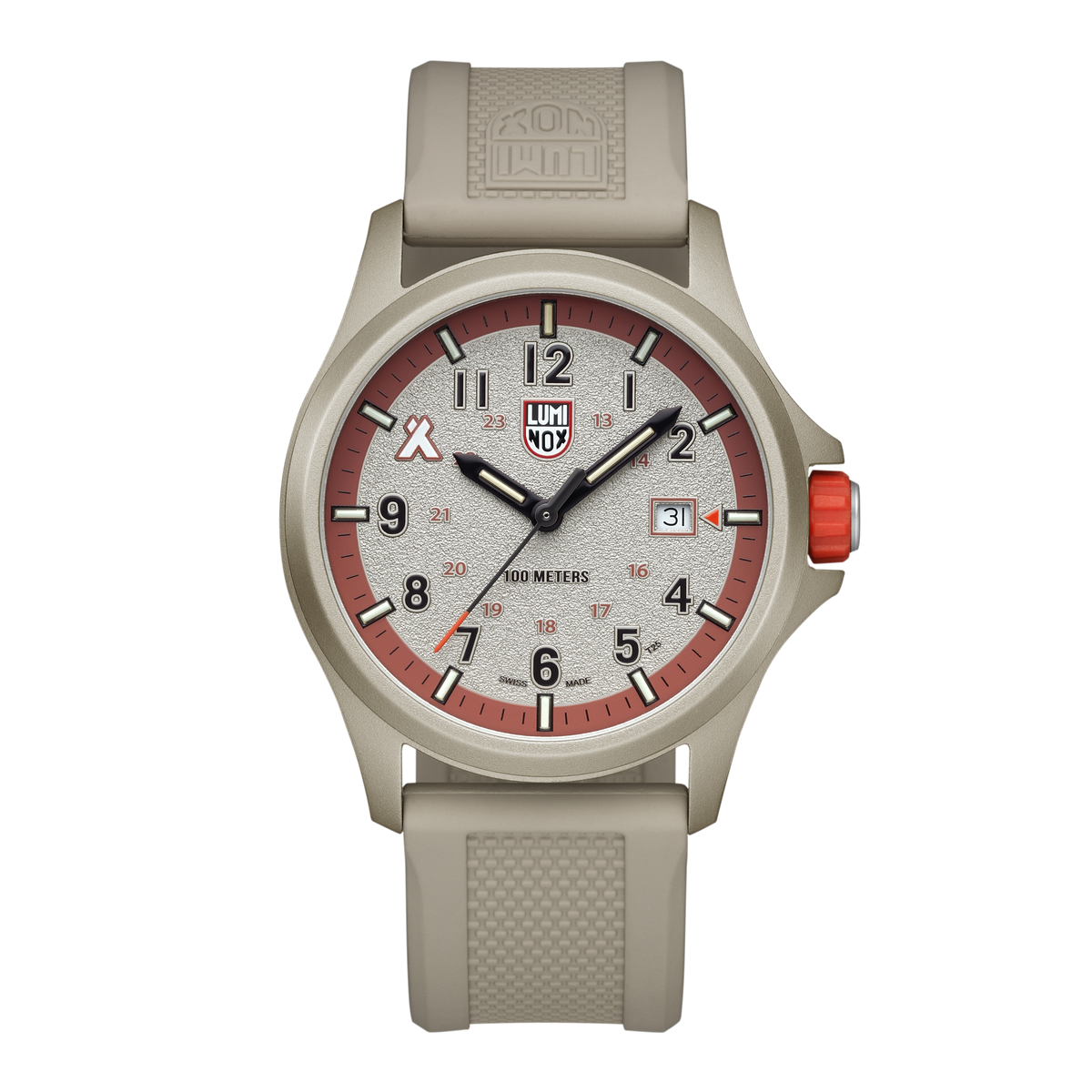 Luminox Watch with Tan Band and a Textured Grey Face