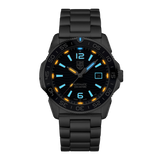 A Black Luminox Watch with Blue and Yellow Lume