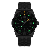 A Black Luminox Watch with Green and Yellow Lume