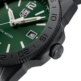 Close up of Green Luminox Watch face with black bezel