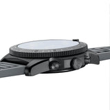 Three-quarter angle view of the Luminox Pacific Diver Chronograph Men’s 44mm Quartz Watch XS.3148 showing the screw-down crown and chronograph pushers. This Pacific Diver Chronograph pairs a black IP stainless steel case with a graphite grey dial under sapphire crystal.