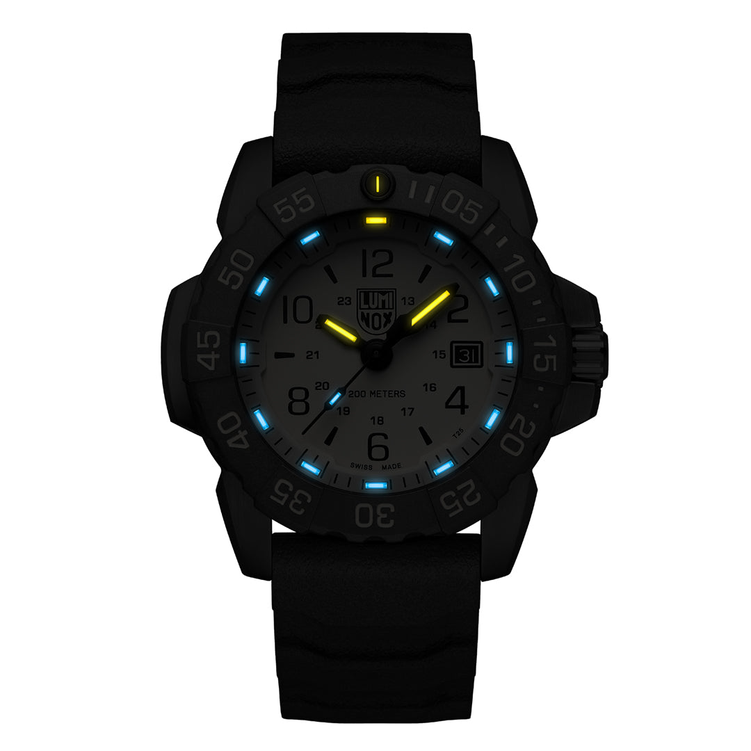 Black Luminox Watch with Blue and Yellow Lume