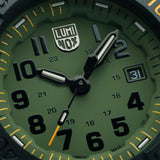 Front view of the Luminox Navy SEAL Foundation Men's 45mm Quartz Watch XS.3517.NSF.SETclose up of dial