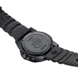 Close up of Black Luminox Watch back of case