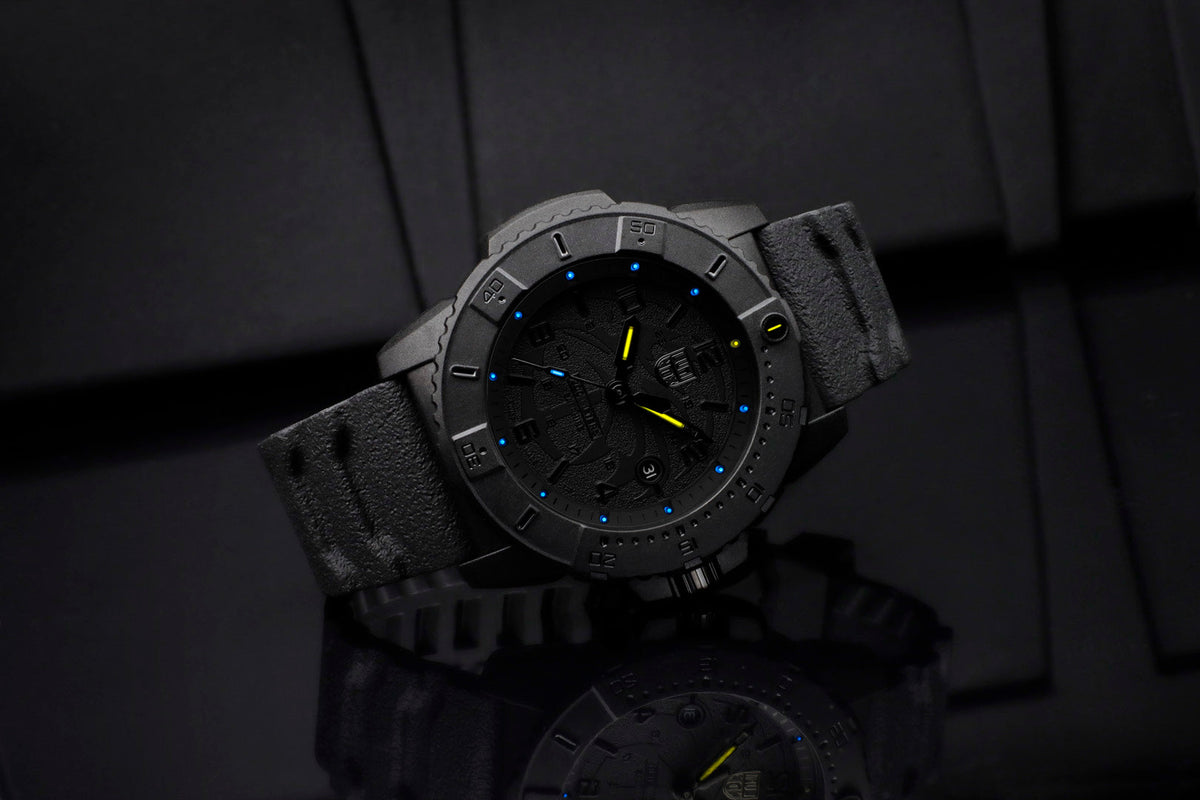 Black Luminox Watch with Yellow and Blue Lume