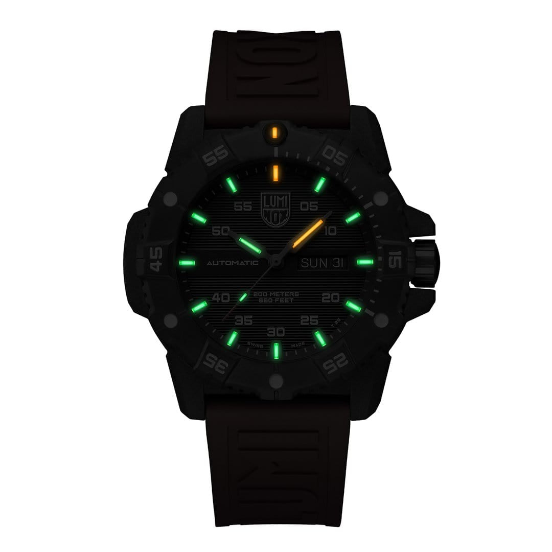 Black Luminox watch with green lume