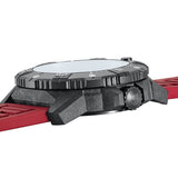 Side Profile of a Luminox Watch with Red Rubber Band and Black Dial
