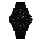 Black Luminox Watch with a black rubber band and green lume
