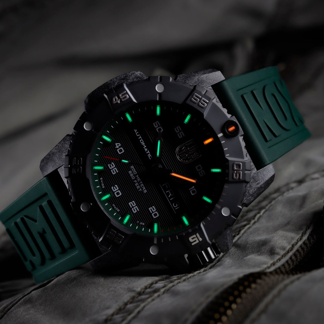 Luminox Watch with a green rubber band and green lume