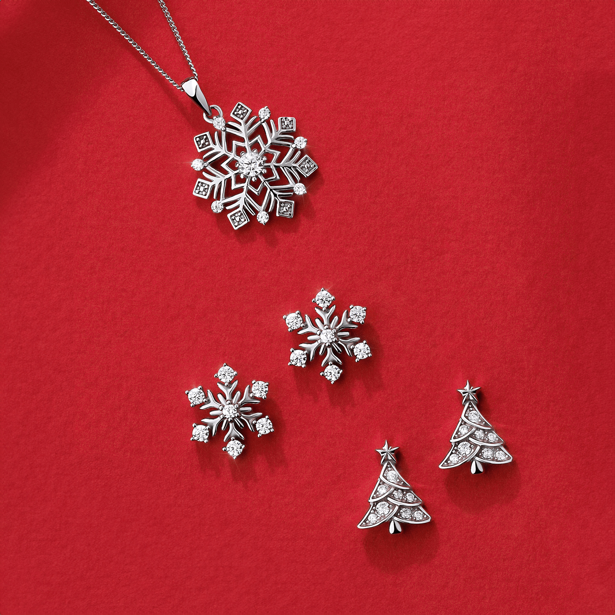Cubic Zirconia Snowflake Stud Earrings in Sterling Silver