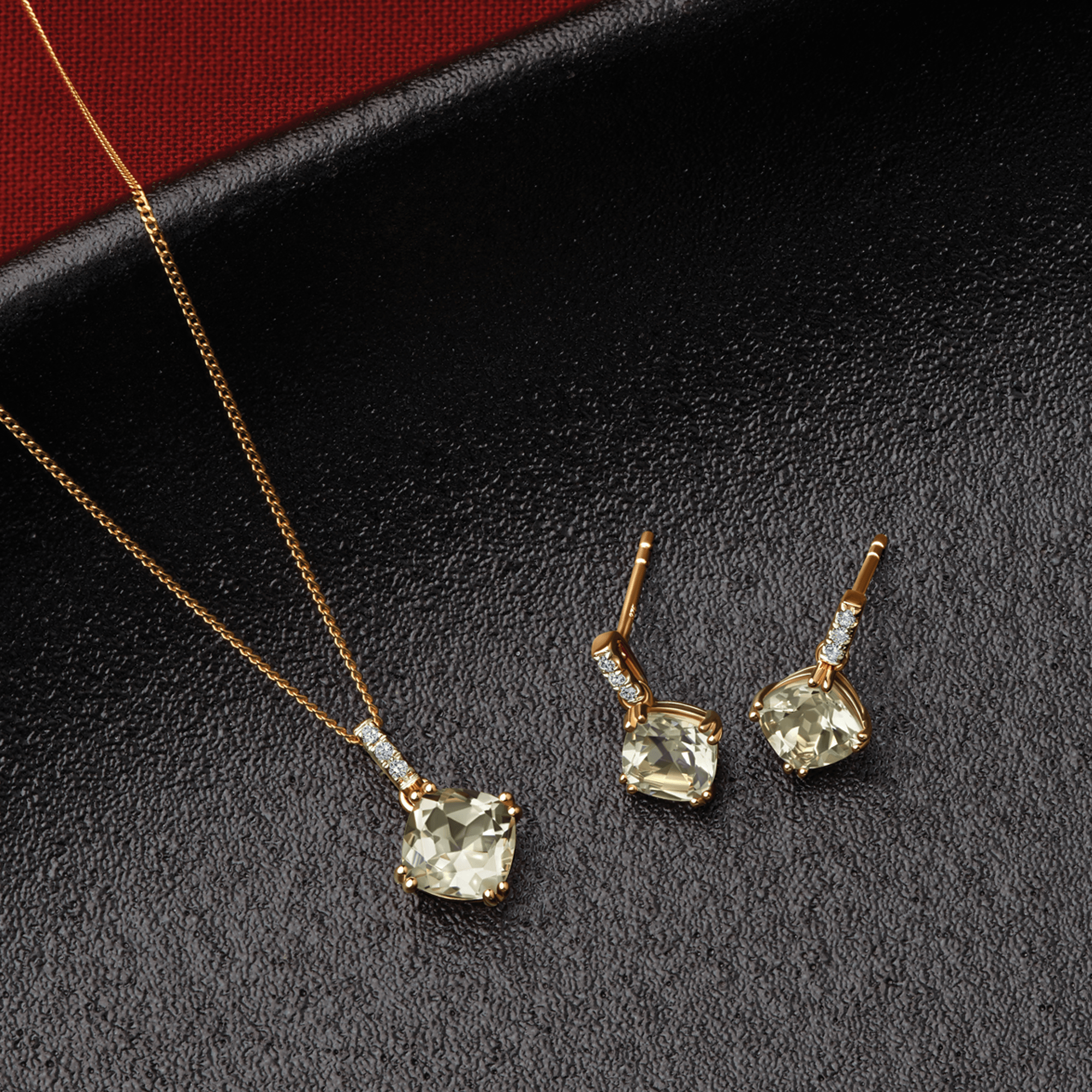 Green Amethyst & 0.02ct TDW Diamond Drop Pendant in 9ct Yellow Gold