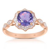 Amethyst & Diamond Halo Ring in 9ct Rose Gold