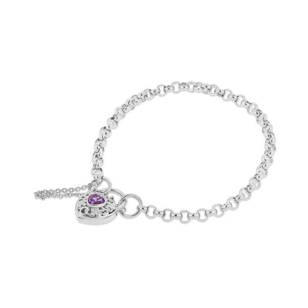 Amethyst Belcher Heart Padlock Bracelet in Sterling Silver - Wallace Bishop