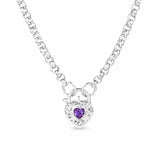 Amethyst Filigree Heart Padlock Necklace in Sterling Silver