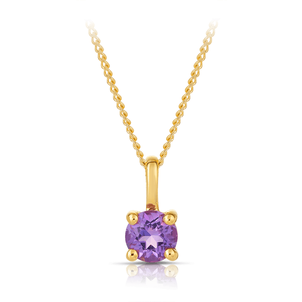 Amethyst Round Pendant in 9ct Yellow Gold