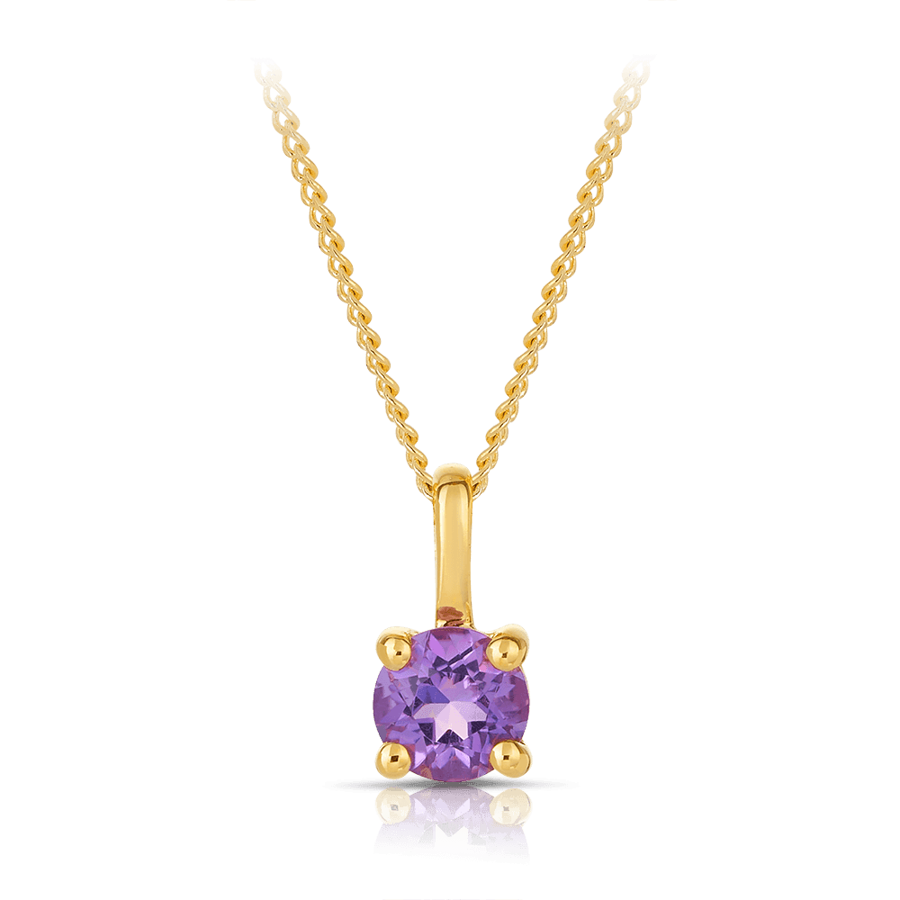 Amethyst Round Pendant in 9ct Yellow Gold - Wallace Bishop