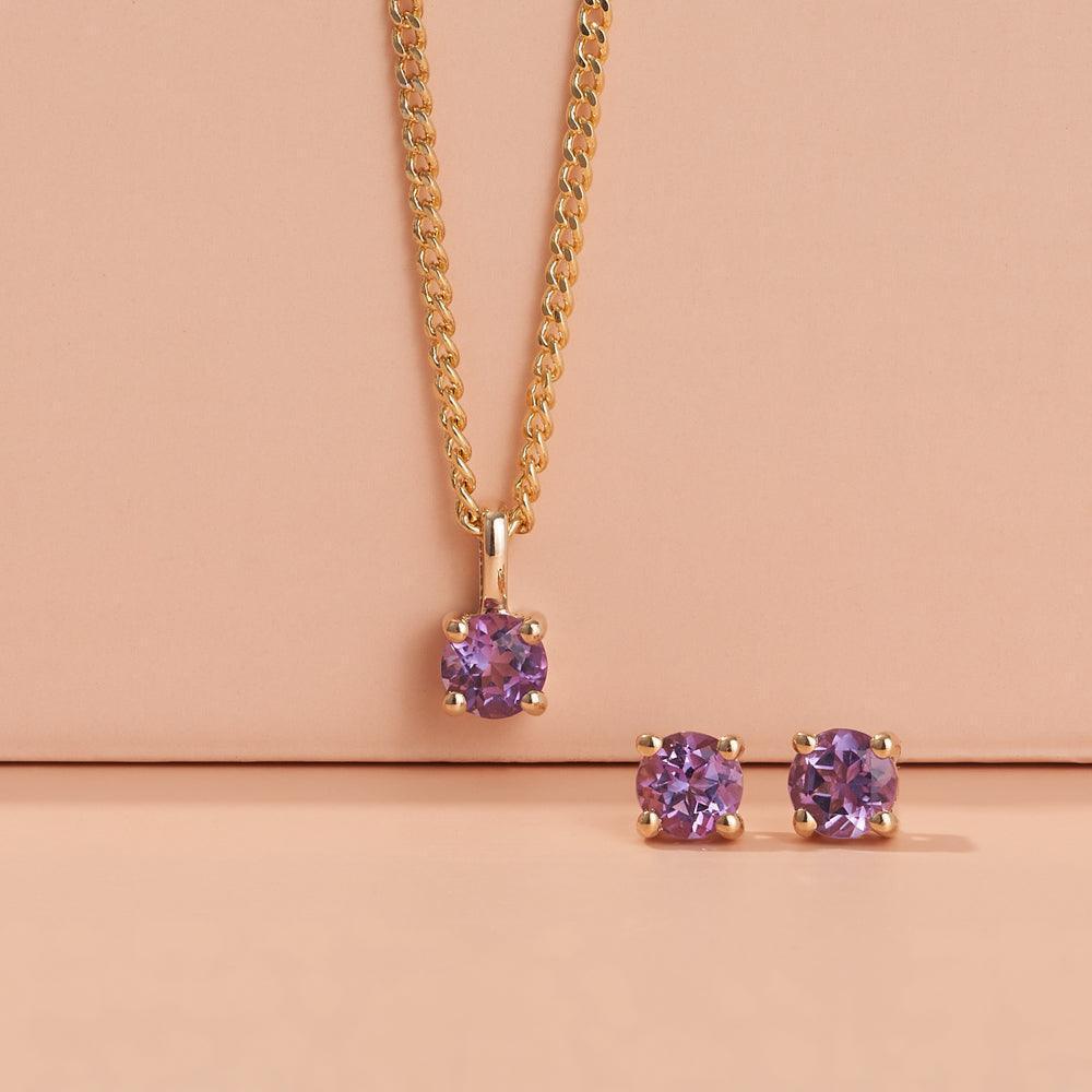 Amethyst Round Stud Earrings in 9ct Yellow Gold